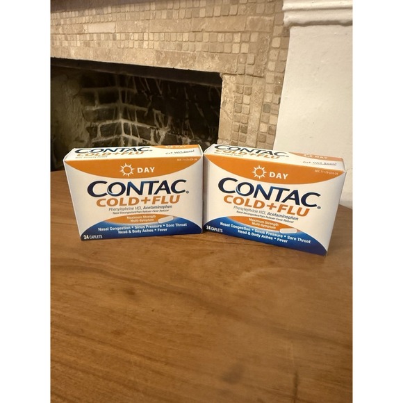 Contac Other - (2) Boxes Contac Day Cold + Flu Multi Symptom Medicine 24 Caplets Exp. 8/27